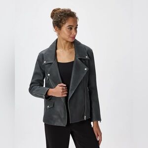 New Quince 100% Leather Oversized Biker Jacket in Distressed Black Size Small